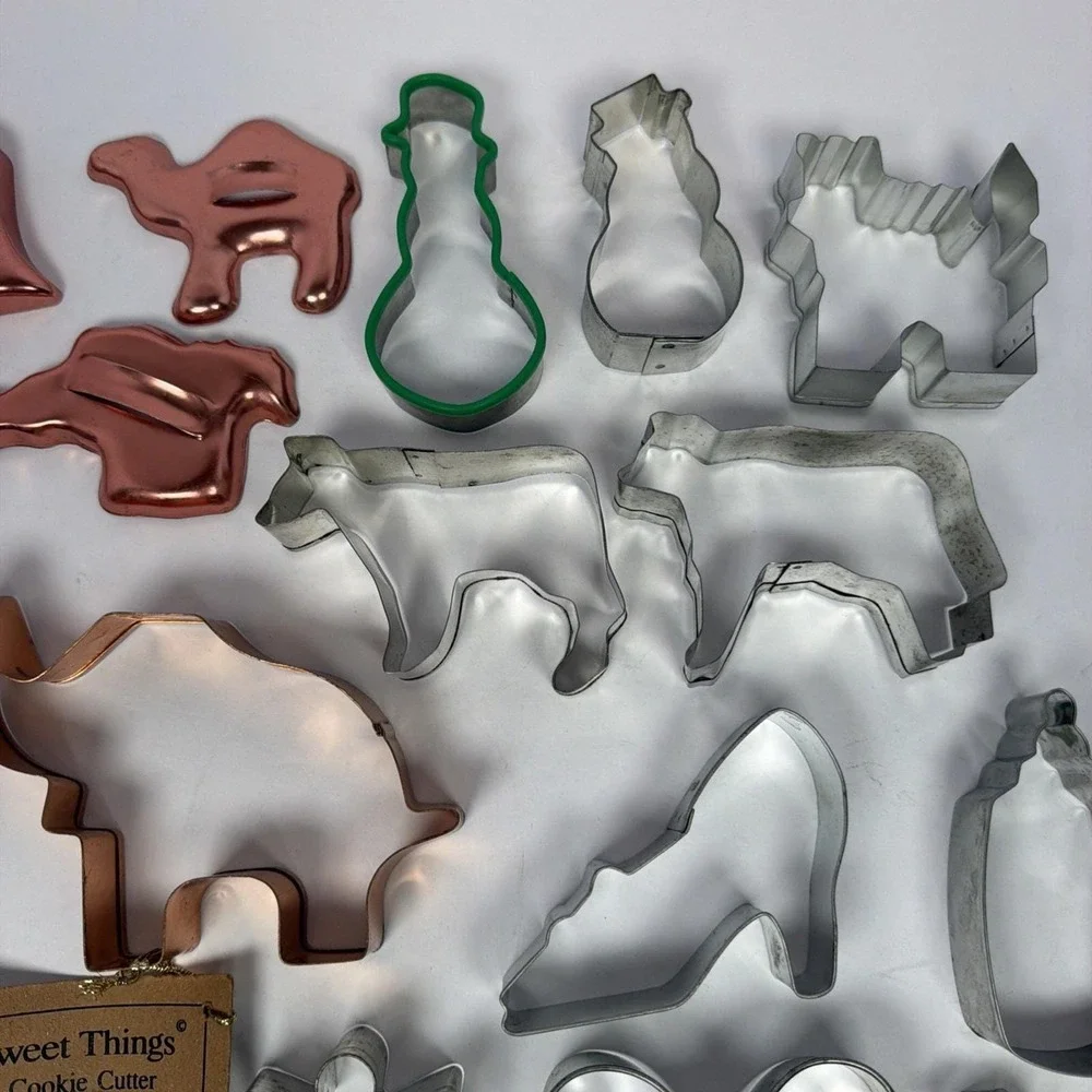 Lot 18 Vintage Cookie Cutters Metal Aluminum Tin Holiday Animal Apple BakingCake